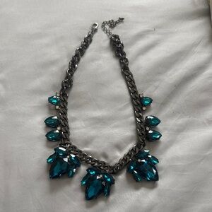 Statement Teal Crystal Chain Necklace - Women's Fashion Jewelry